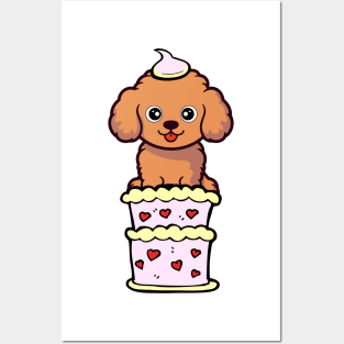 Brown dog Jumping out of a cake Posters and Art